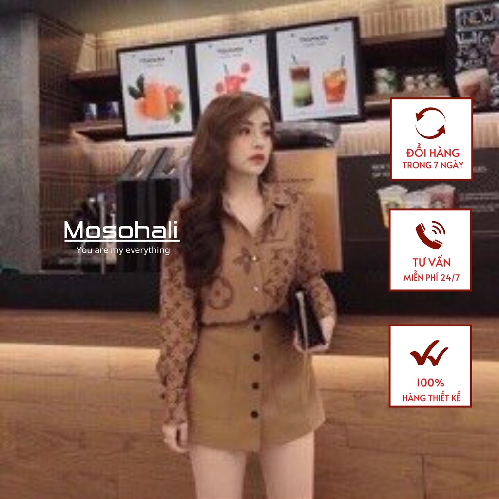 Quần váy da phối khuy 2 túi trước 2 màu đen nâu thời trang mosohali