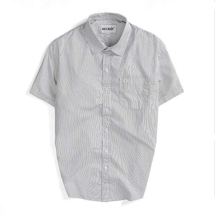 Áo Sơ Mi Trắng Nam Tay Ngắn GU CHẤT, Thiết Kế Basic Chuẩn Form, Vải Cotton Thấm Hút, Không Nhăn - GUSGC02