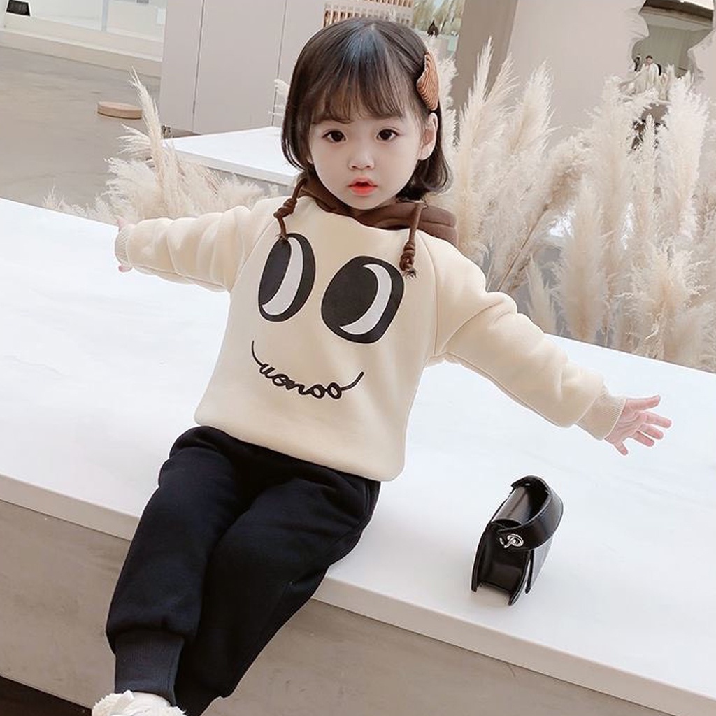 Bộ Nỉ Cho Bé binbon kids, Bộ Nỉ Bông Cho Bé Trai Bé Gái dài tay in hình Mắt cực yêu cho bé từ 7-27kg