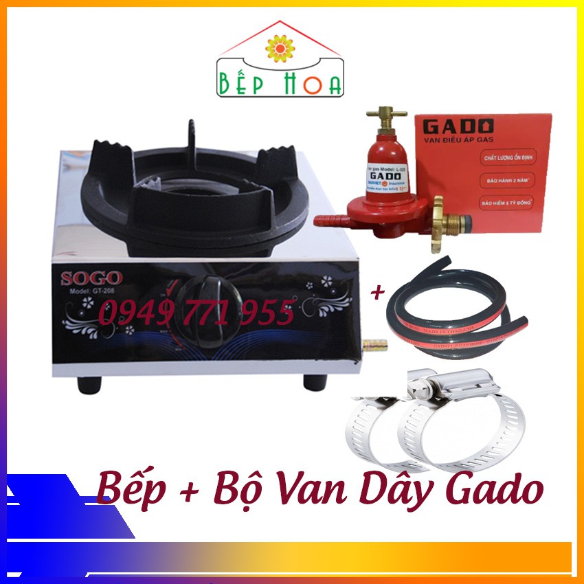Bếp gas công nghiệp khè Sogo 1 lò kèm bộ van dây cao áp - Lửa xanh mạnh - BH 1 năm - Bếp Hoa
