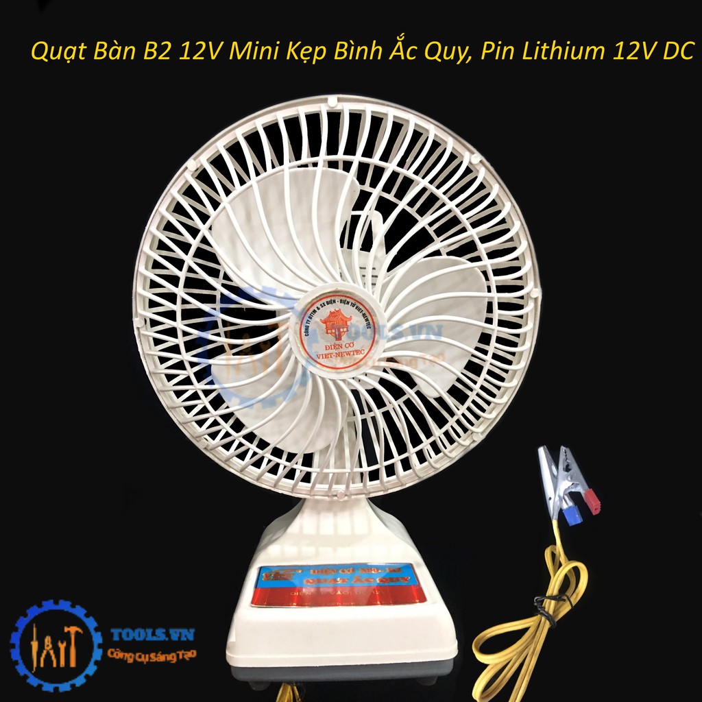 Quạt Bàn B2 12V Mini Kẹp Bình Ắc Quy, Pin Lithium 12V DC Điện cơ N90-K1