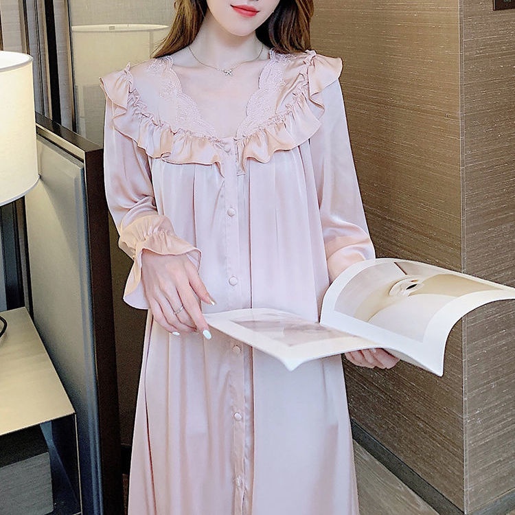 Đồ ngủ Tay Dài Phối Ren 2 Màu Tùy Chọn Phong Cách Pháp