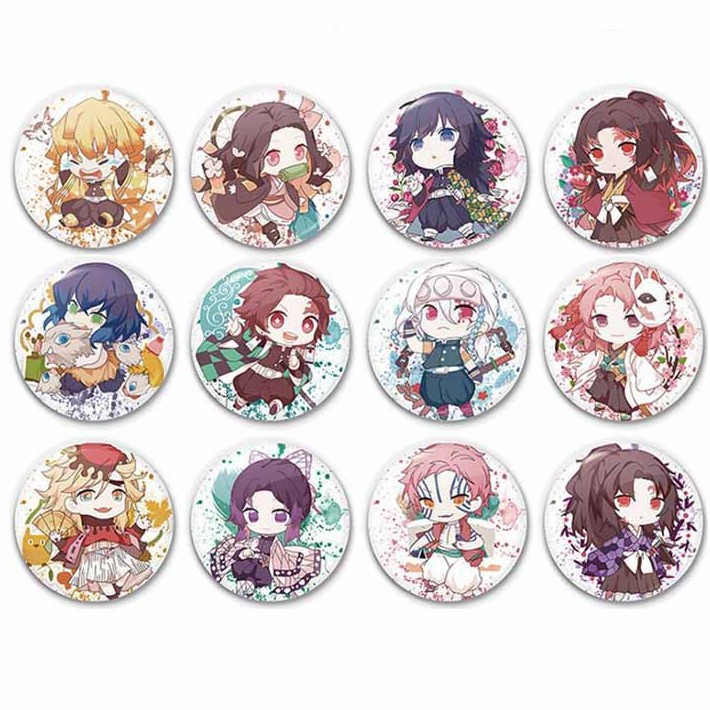Huy hiệu in hình Kimetsu no Yaiba - Thanh Gươm Diệt Quỷ phụ kiện cài áo túi anime chibi dễ thương