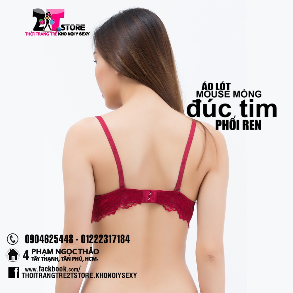 Áo Nâng Ngực Mouse Mỏng Đúc Tim Phối Ren (Đỏ)