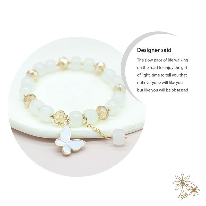 Vòng tay chuỗi hạt pha lê nhiều màu hình hoa cúc/bướm thời trang ngọt ngào cho nữ