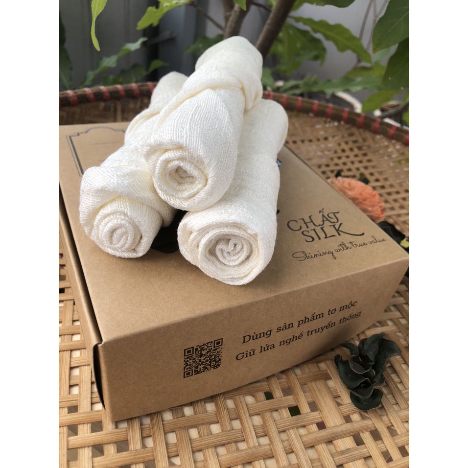 Khăn Mặt tơ tằm 3 lớp màu trắng CỔ CHẤT SILK cao cấp 30x45 dành cho da nhạy cảm 100% tự nhiên, dành cho cả trẻ sơ sinh
