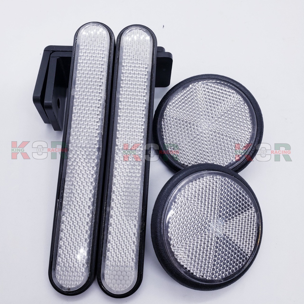 Combo mắt mèo phản quang trước sau kèm pas cao cấp gắn mọi loại xe máy màu trắng