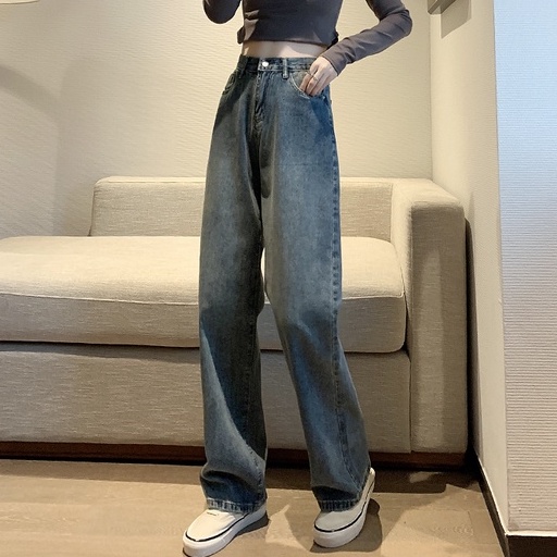 Quần jeans cho nữ lưng cao ống rộng thời trang Hàn Quốc