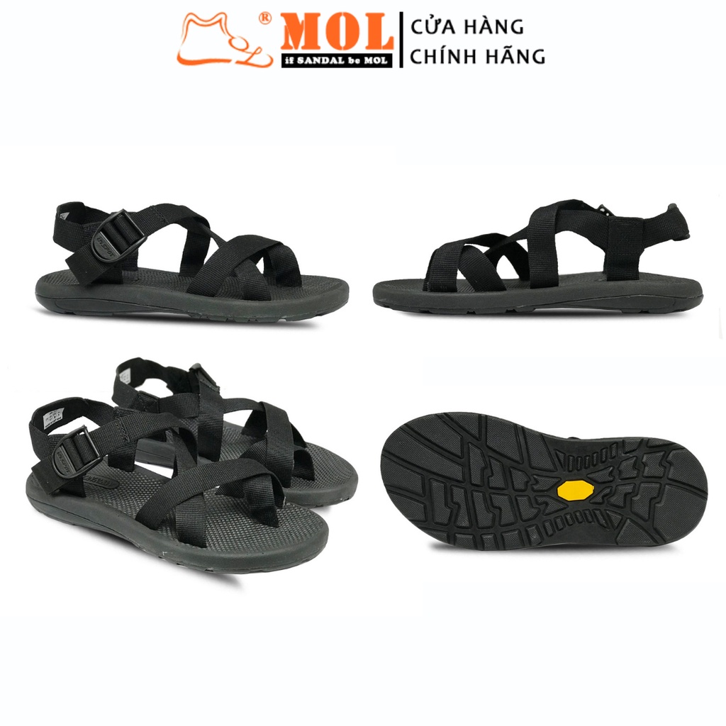 Giày sandal MOL nam nữ xỏ ngón quai dù đế cao su đi học màu đen mã MS1167