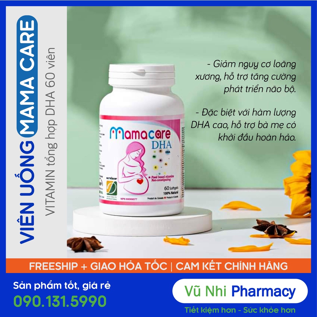 [CHÍNH HÃNG] Mamacare DHA 60viên - Vitamin tổng hợp cho bà bầu nhập khẩu Canada