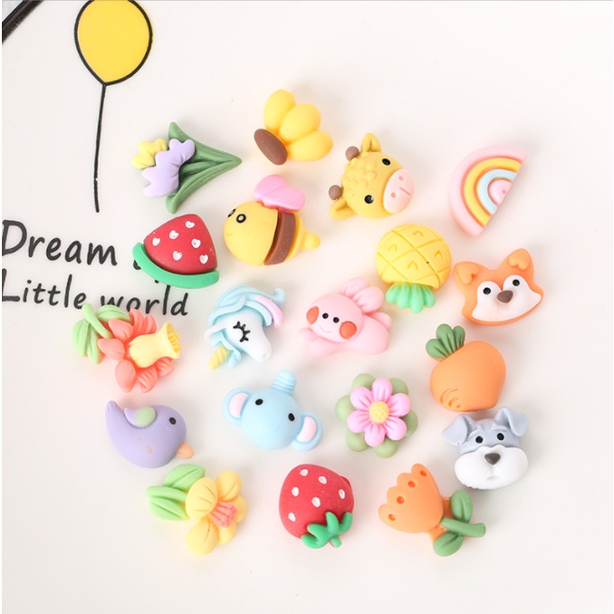 Mẫu charm thú nhỏ và các cây hoa xinh xắn cho các bạn trang trí vỏ ốp điện thoại, dán Jibbitz, kẹp tóc, DIY