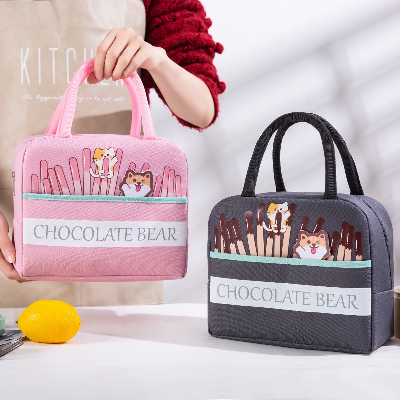 Túi đựng hộp cơm vải Oxford CHOCO SIZE LỚN lót giấy nhôm (size 23x13x19cm), túi đựng thức ăn chống thấm nước