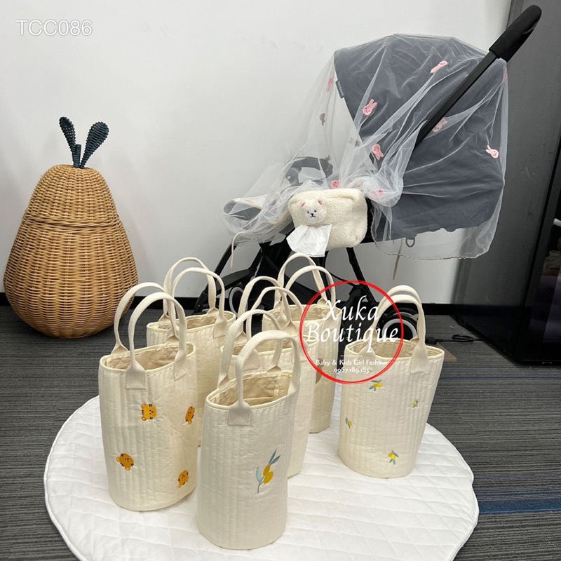 Túi Xách Bỉm Sữa Hàn Quốc Thêu Gấu Thỏ Cho Mẹ Và Bé Size 27x15cm KaMiMi Cao Cấp