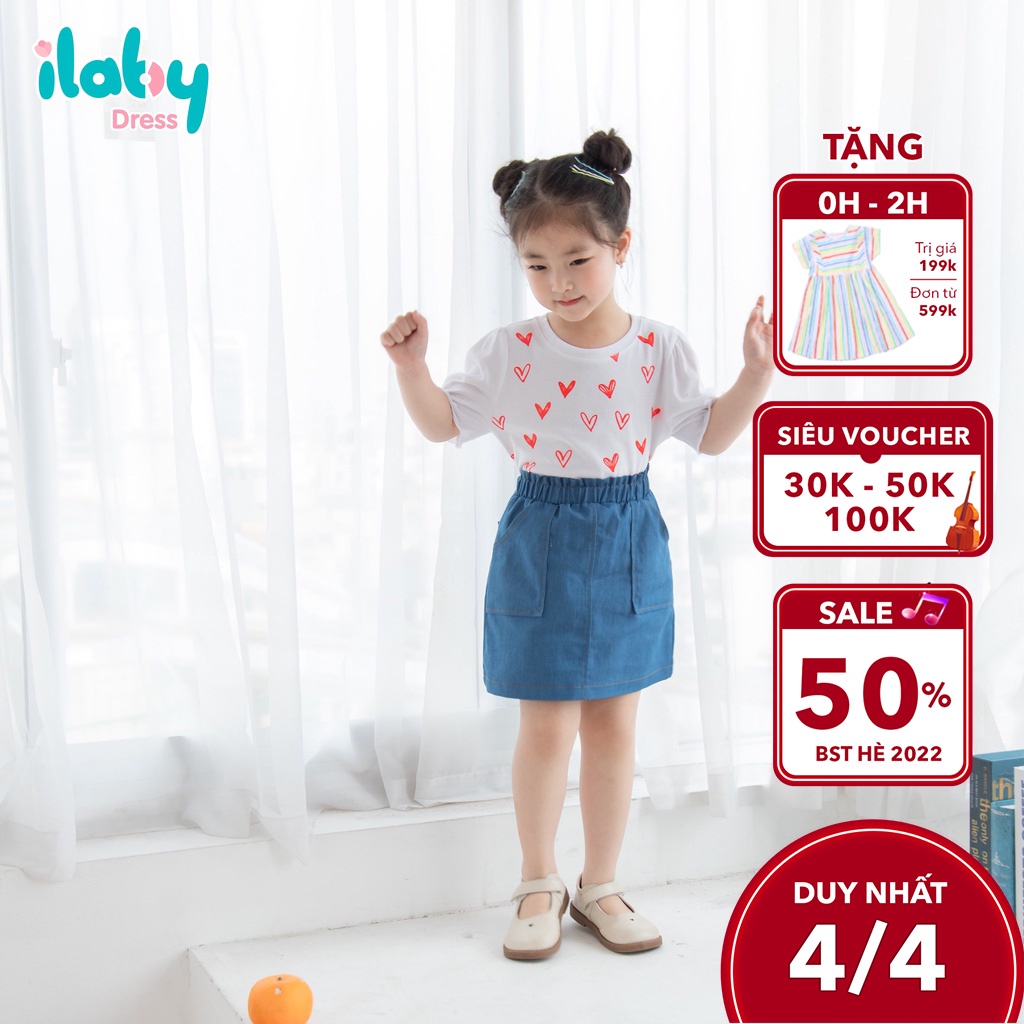 Áo cho bé gái ILABY tay bồng chất liệu cotton thoáng mát [20IG07510122]