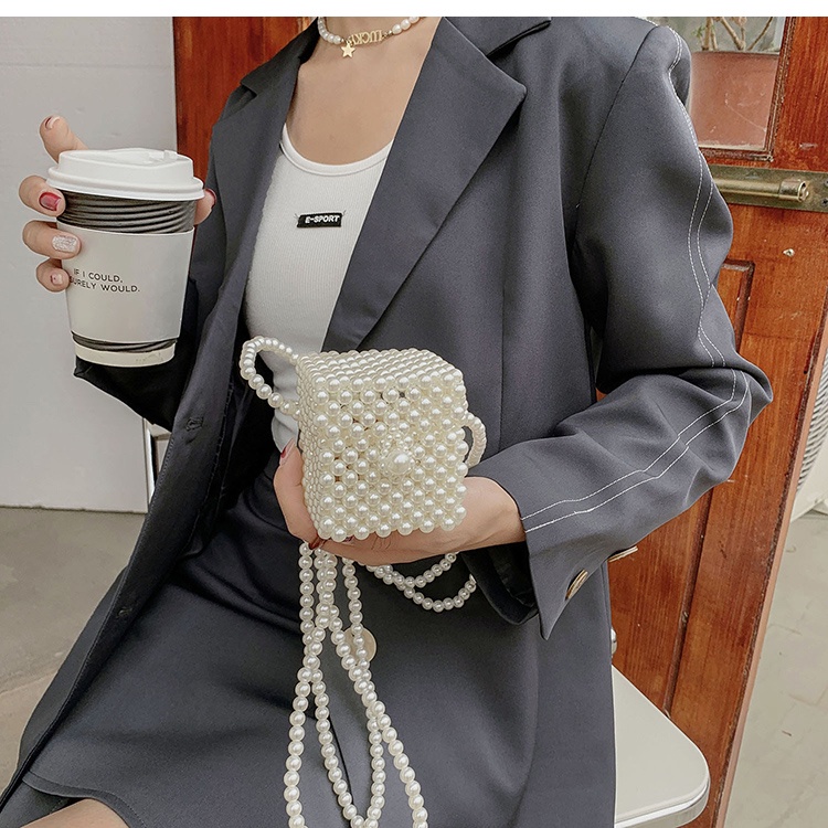 Túi đeo chéo JASMIN NOIR mini dáng vuông đính ngọc trai giả cao cấp thời trang 2021 dành cho nữ