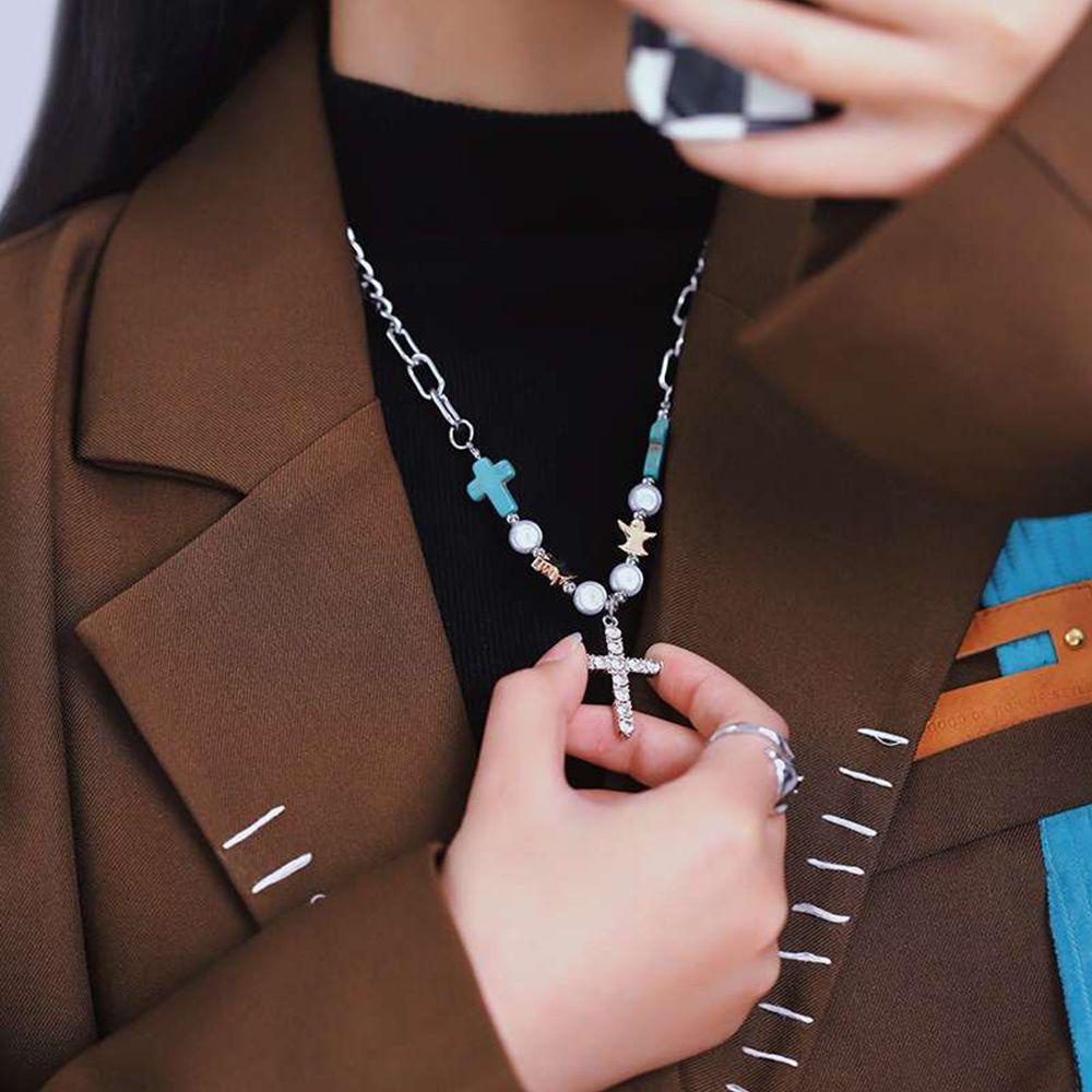 1 Vòng cổ Thép Titan Đính Hạt Ngọc Lam Độc Đáo Thời Trang Cho Cặp Đôi