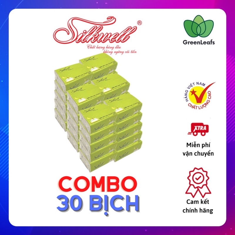 Combo 30 Gói Giấy ăn gấu trúc Silkwell 240 tờ 3 lớp, khăn giấy gấu trúc không tẩy trắng hàng chính hãng Silkwell