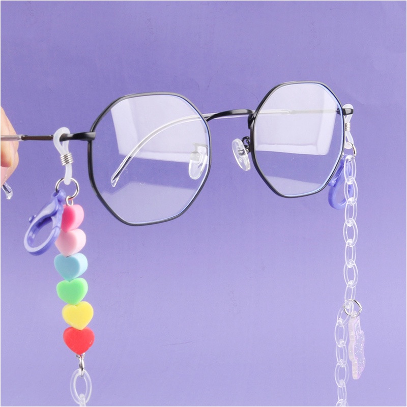 Dây đeo khẩu trang mắt kính bằng Acrylic hình trái tim đính gấu cho bé 62CM HOT TREND KT9