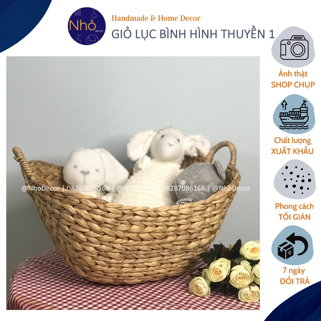Sọt cói lục bình hình thuyền đựng đồ chơi sách báo Nhỏ Decor/ Hand-woven unframed storage basket
