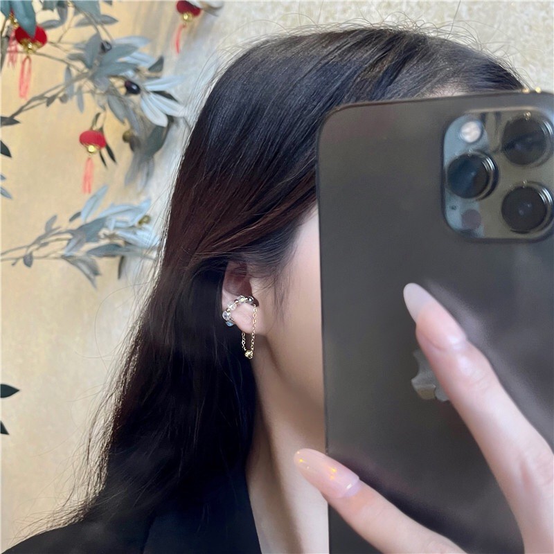 Khuyên tai chuỗi hạt tròn trong suốt đơn giản cá tính thời trang mùa hè F293