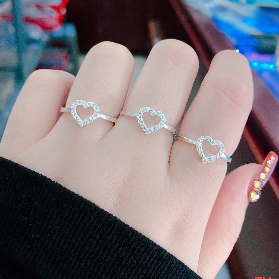 Nhẫn bạc nữ mặt trái tim đính đá nhỏ, chât liệu bạc ta sang trọng - Trang sức bạc Evasilver