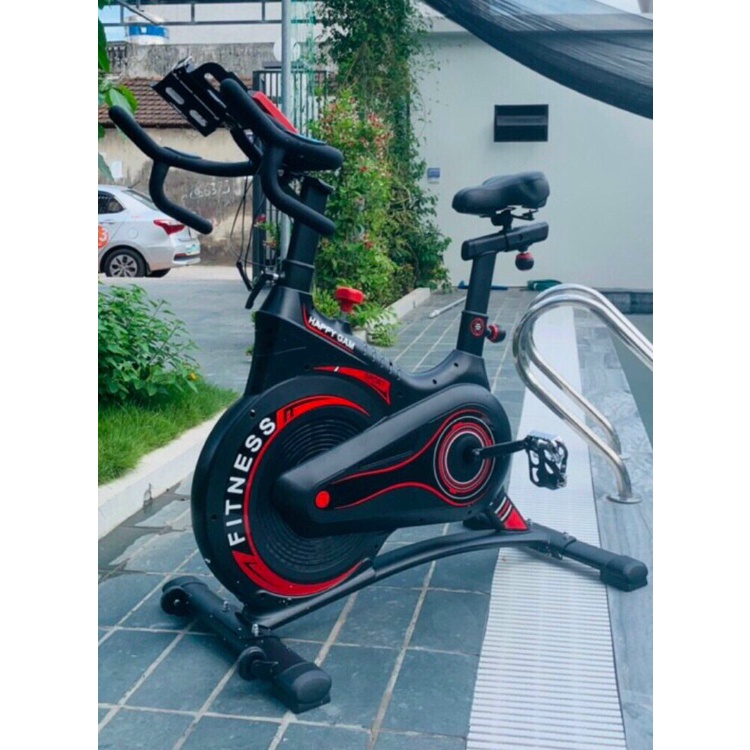 Xe đạp tập thể dục Fitness Happy, bánh đà kháng từ, kèm đồng hồ đo nhịp tim - Kèm video và ảnh thật 100%