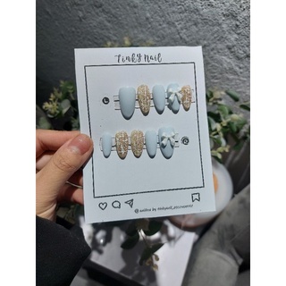 Nail Box thiết kế- Mẫu dạ tweed gắn nơ móng tròn