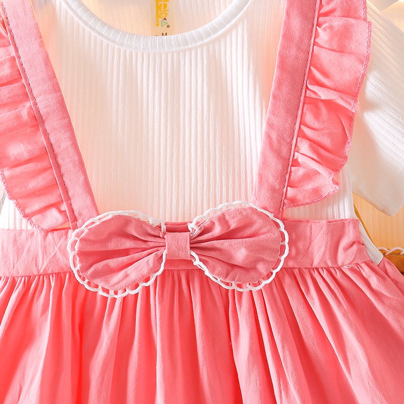 Đầm Công Chúa Bằng Cotton Tay Ngắn Thắt Nơ Phong Cách Hàn Quốc Thời Trang Mùa Hè Cho Bé Gái 0-4 Tuổi