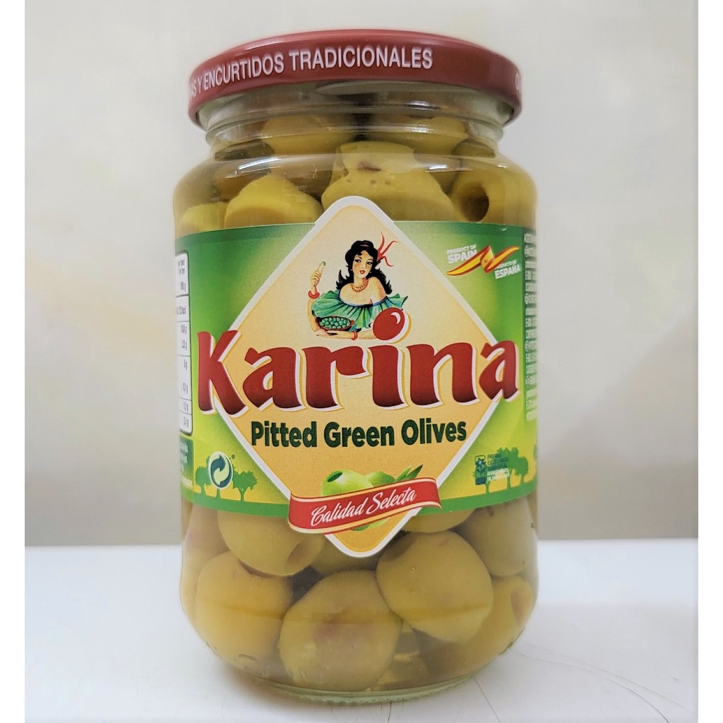 [Lọ 350g] TRÁI Ô LIU XANH TÁCH HẠT [Spain] KARINA Pitted Green Olives (nhn-hk)
