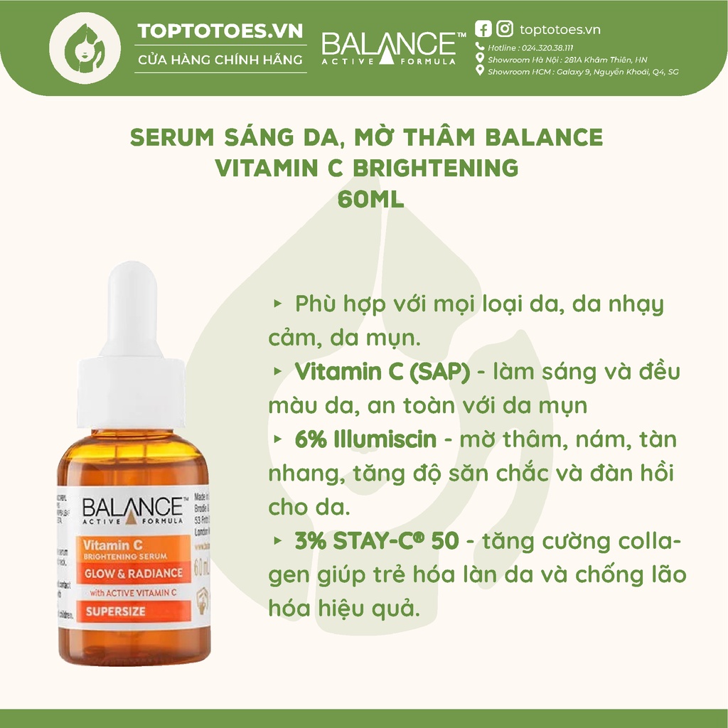 Serum sáng da, mờ thâm Balance Vitamin C Brightening 30ml/ 60ml