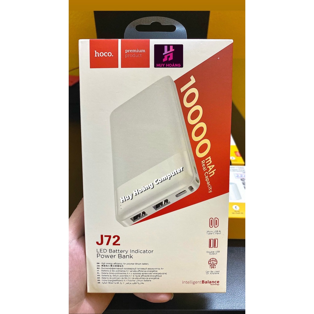 Sạc Dự Phòng Hoco J72 Dung Lượng 10000mAh / 2 Cổng Input/Output Max 2A