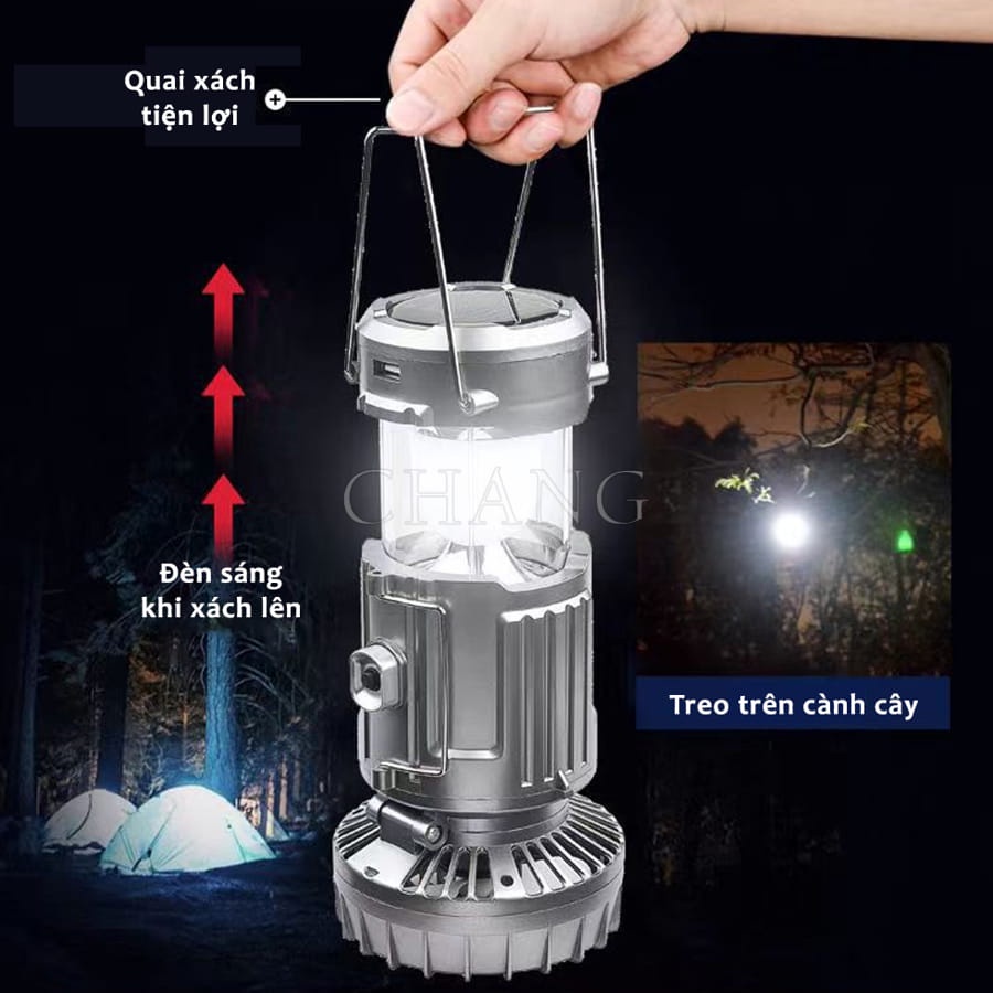 Đèn Pin Năng Lượng Mặt Trời 3 trong 1 - Quạt Tích Điện, Sạc Dự Phòng Và Quạt - Tiện Lợi