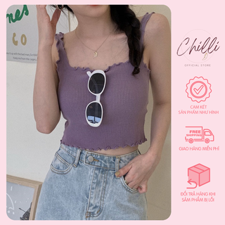 Áo ba lỗ len tăm viền bèo croptop P010