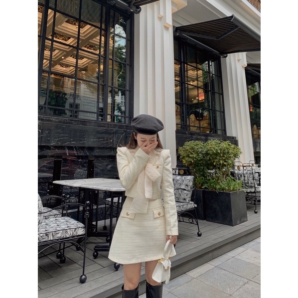 Set dạ và áo sơmi - Clara set trắng