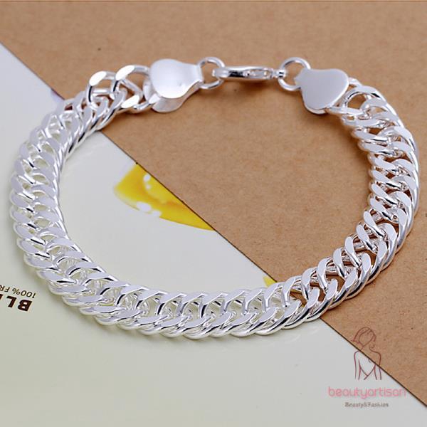 Vòng tay mạ bạc 925 thiết kế dạng xích 10mm cho nam nữ