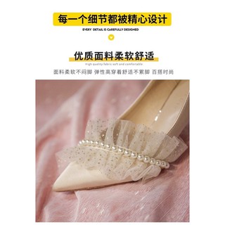 Giày lụa viền ren đính hạt tiểu thư mũi nhọn- ORD