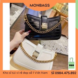 Túi xách nữ kẹp nách loại đẹp 2 dây da và xích monbags