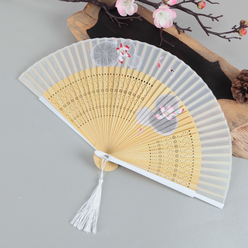Quạt Xếp Bằng Lụa Phong Cách Trung Hoa Nhật Bản Cho Nữ
