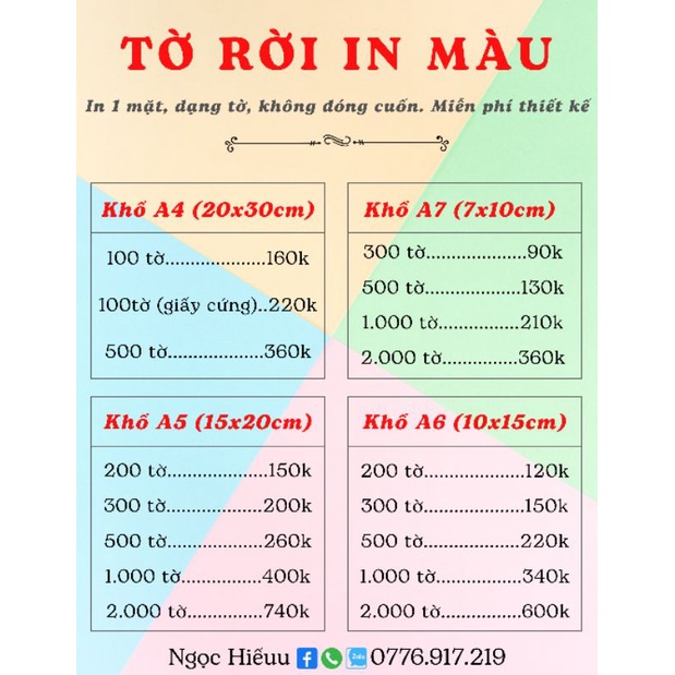 TỜ RỜI IN MÀU A7