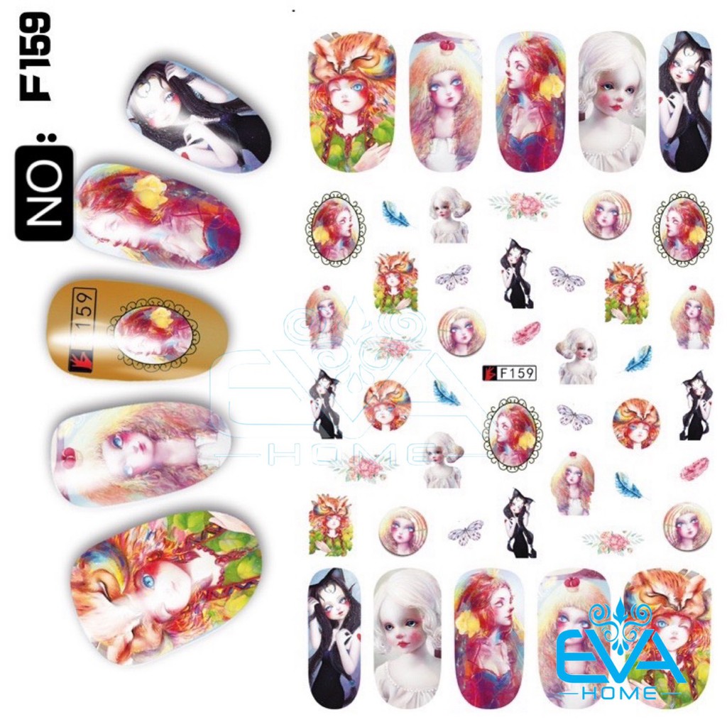 Decal Dán Móng Tay 3D Nail Sticker Hoạ Tiết Nhân Vật Truyện Tranh Phong Cách Châu Âu Anime Girls F159