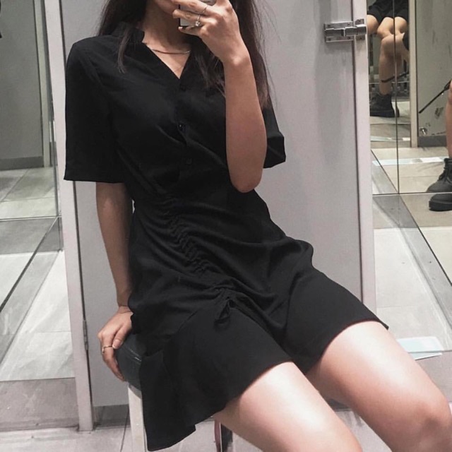 Đầm đen dây rút đi học🌷