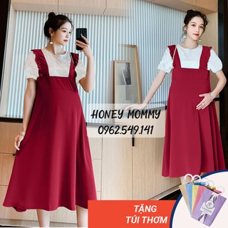 Váy Bầu Đầm Bầu Yếm Ren Ngắn Tay Công Sở Dáng Suông Đi Làm Đi Chơi HD2624 Honey Mommy
