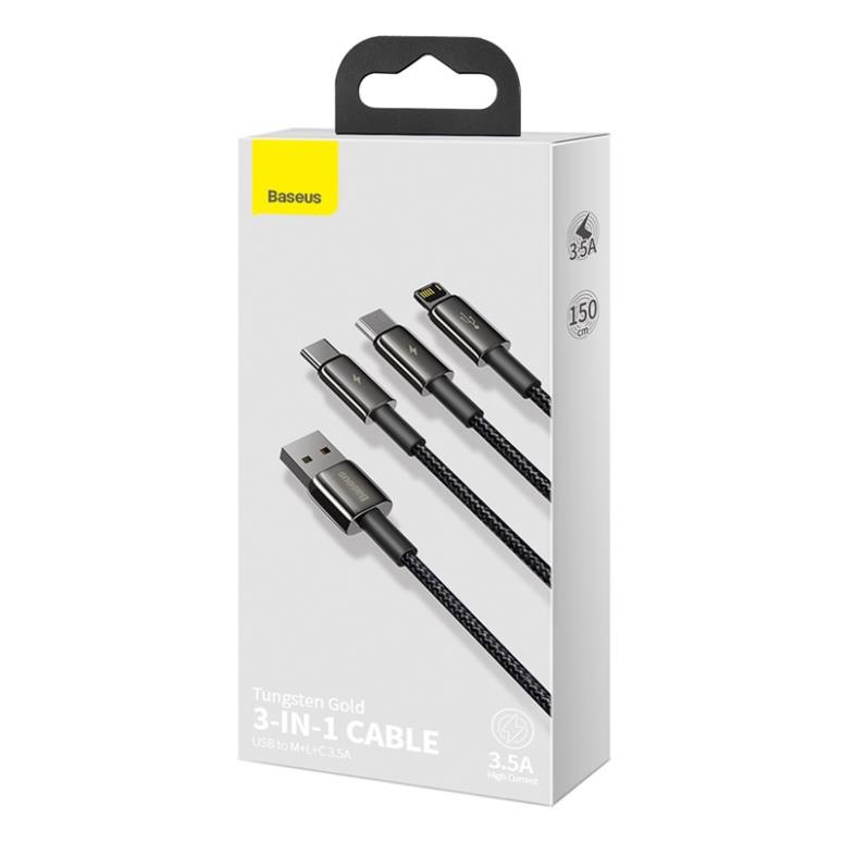 Cáp Sạc Baseus 3.5A Tungsten Gold 3 in 1 Data Cable USB to M+L+C 1.5m