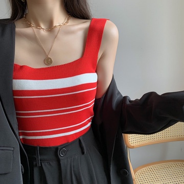 Áo Tank Top Dệt Kim Lưng Cao Co Giãn Phong Cách Hàn Quốc Mới