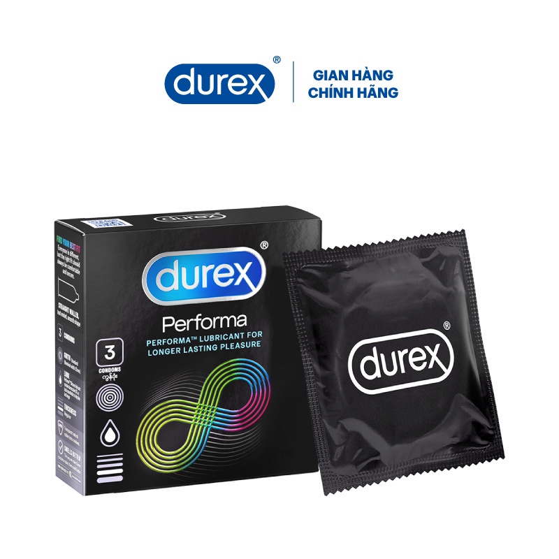 Bao cao su Durex Performa  chống xuất tinh sớm Hộp 3 cái bcs kéo dài thời gian