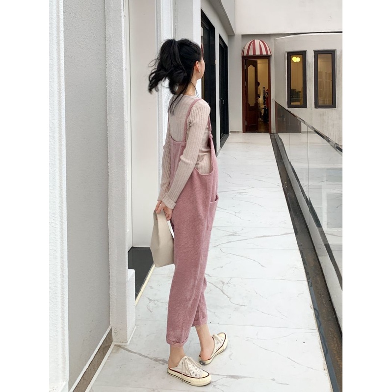 Set Áo Thun Dài Tay + Quần Yếm Thời Trang Cho Mẹ Bầu