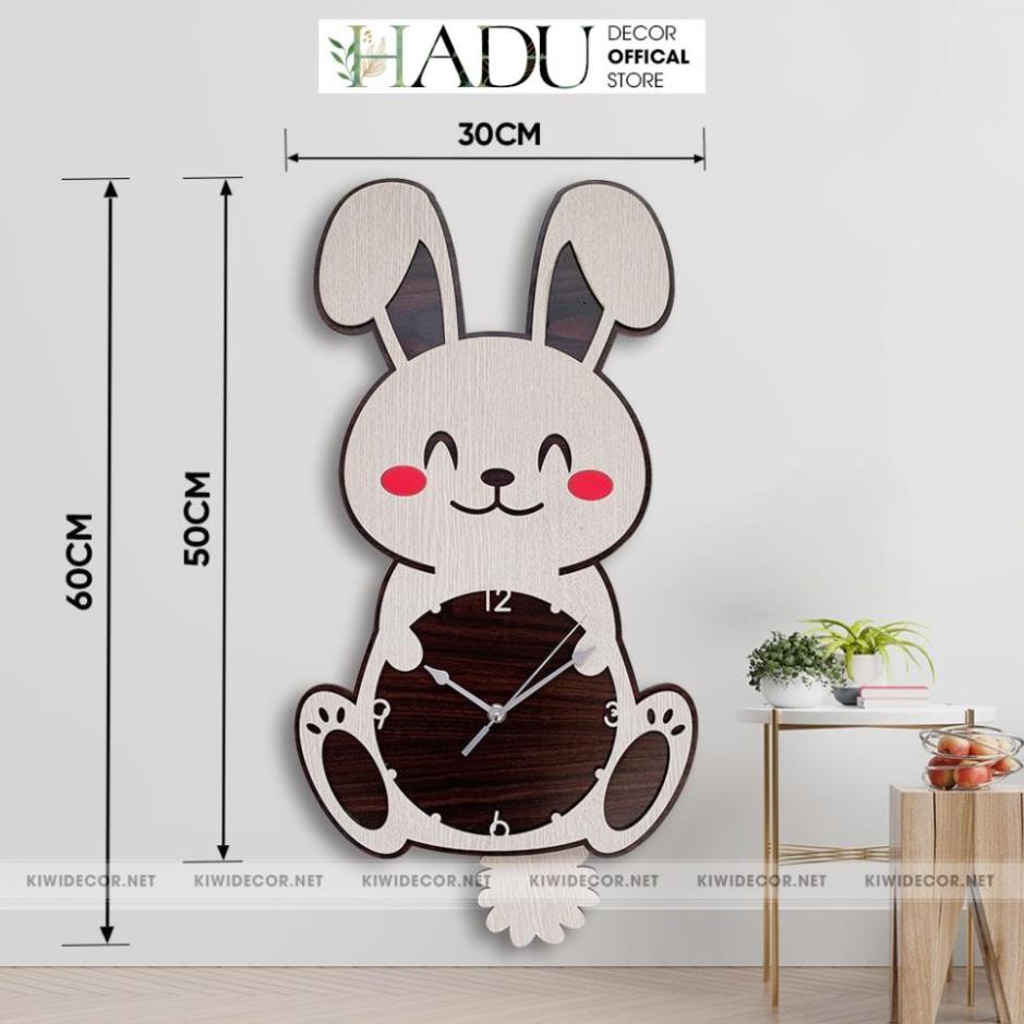 Đồng Hồ Treo Tường Thỏ Con Dễ Thương Trang Trí Phòng Trẻ Con, Decor Bằng Gỗ Vintage - HaduDecor