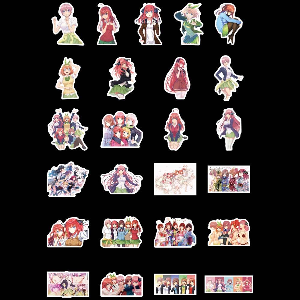 Set 50 Sticker Họa Tiết Hoạt Hình Hatsune Miku Trang Trí Sổ Tay / Ván Trượt / Nhật Ký / Gotoubun No Hanayome Nakano Ichika
