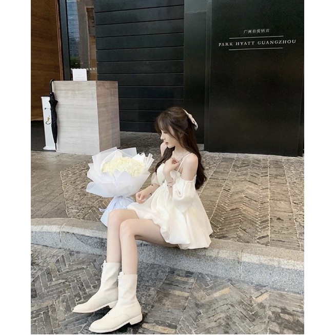 Set áo trễ vai babydoll kèm quần ngắn