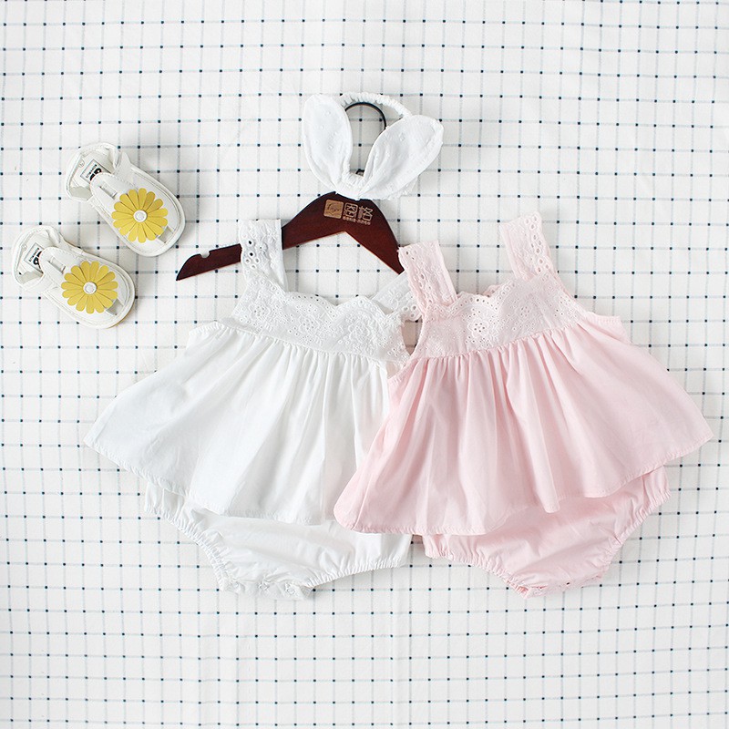 Đầm Công Chúa Không Tay 100% Cotton Cho Bé Gái baby girl sleeveless summer cotton princess romper dress + headband